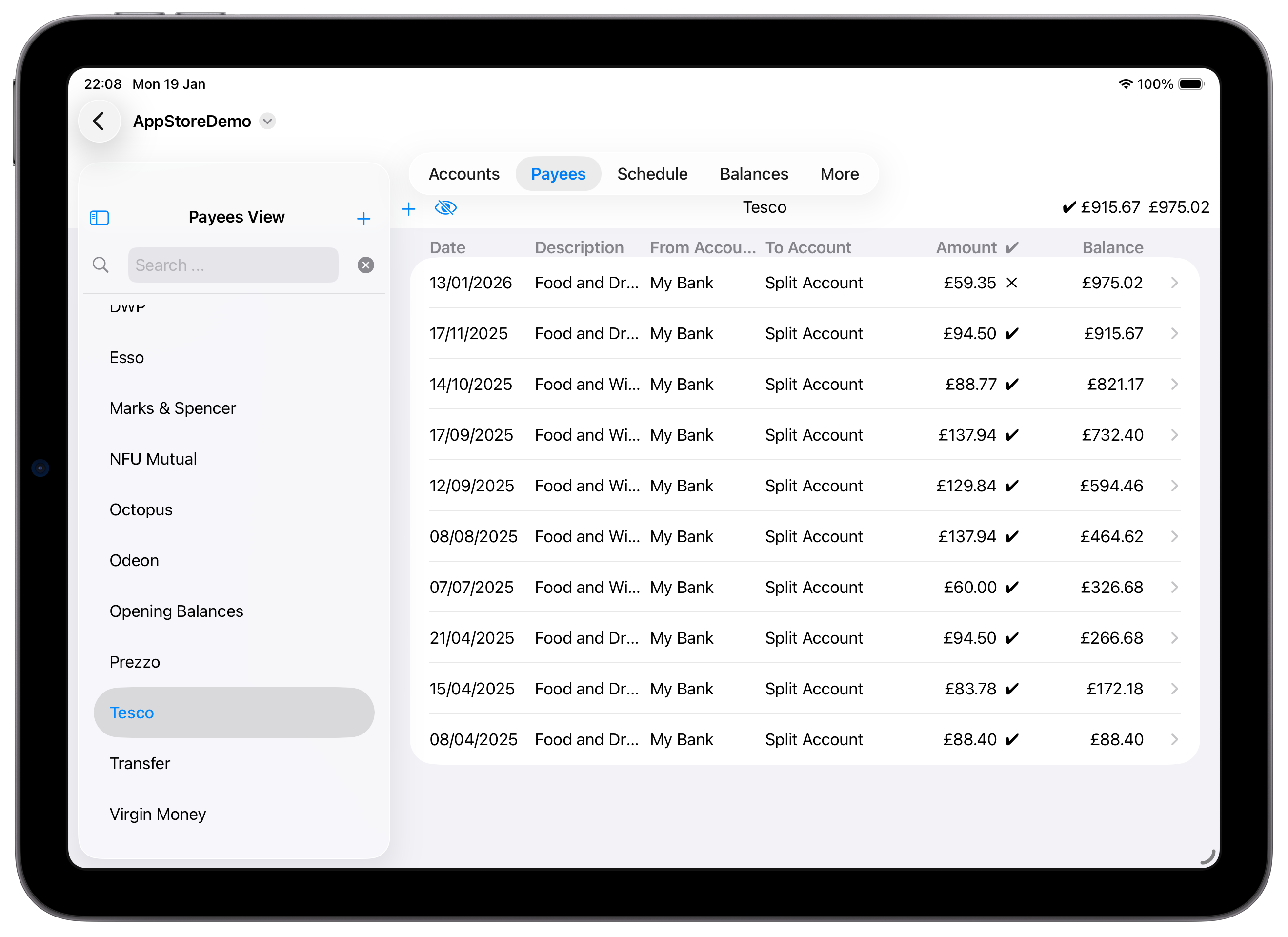 iPad Payees Layout]
