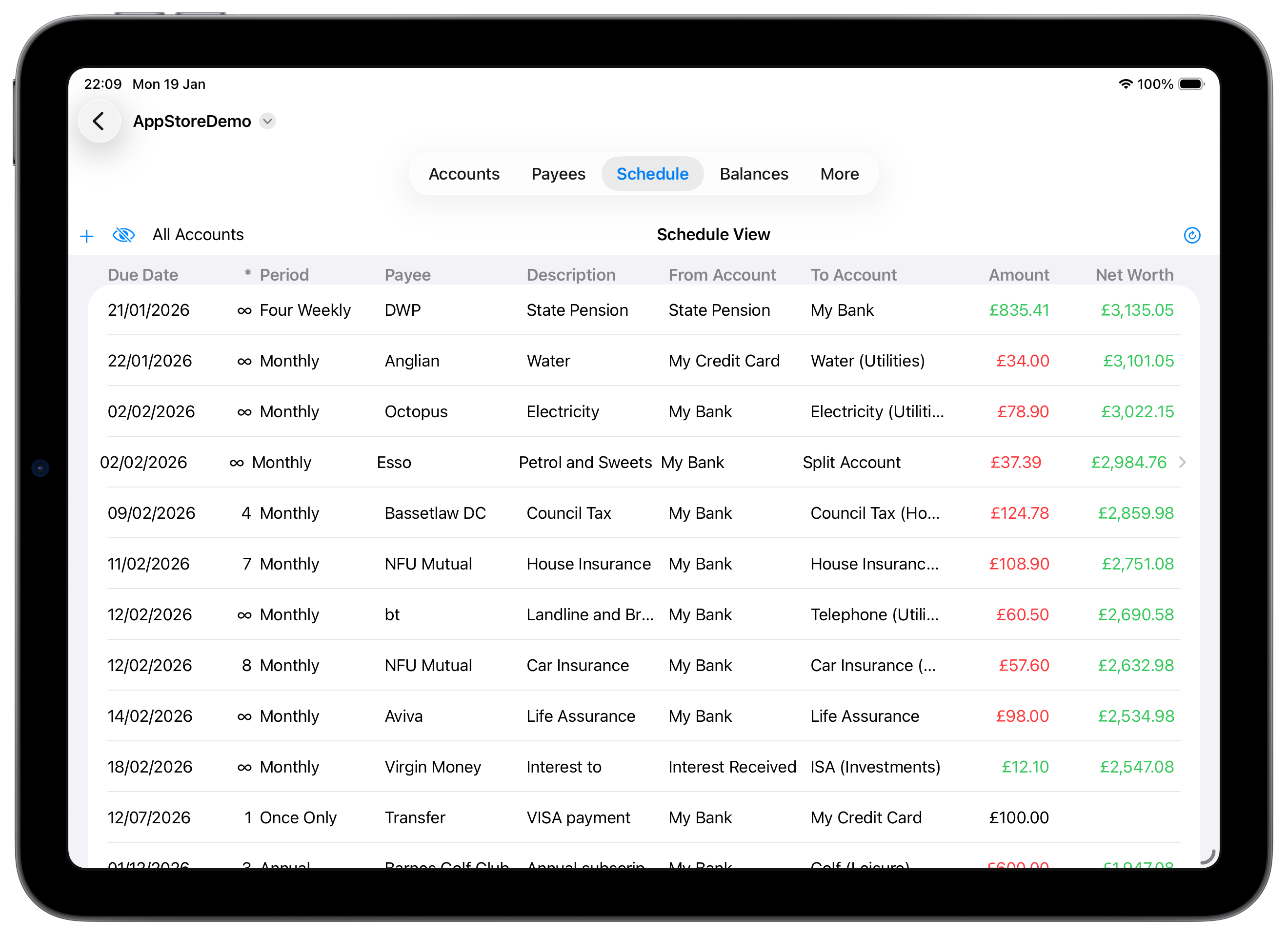 iPad Payees Layout