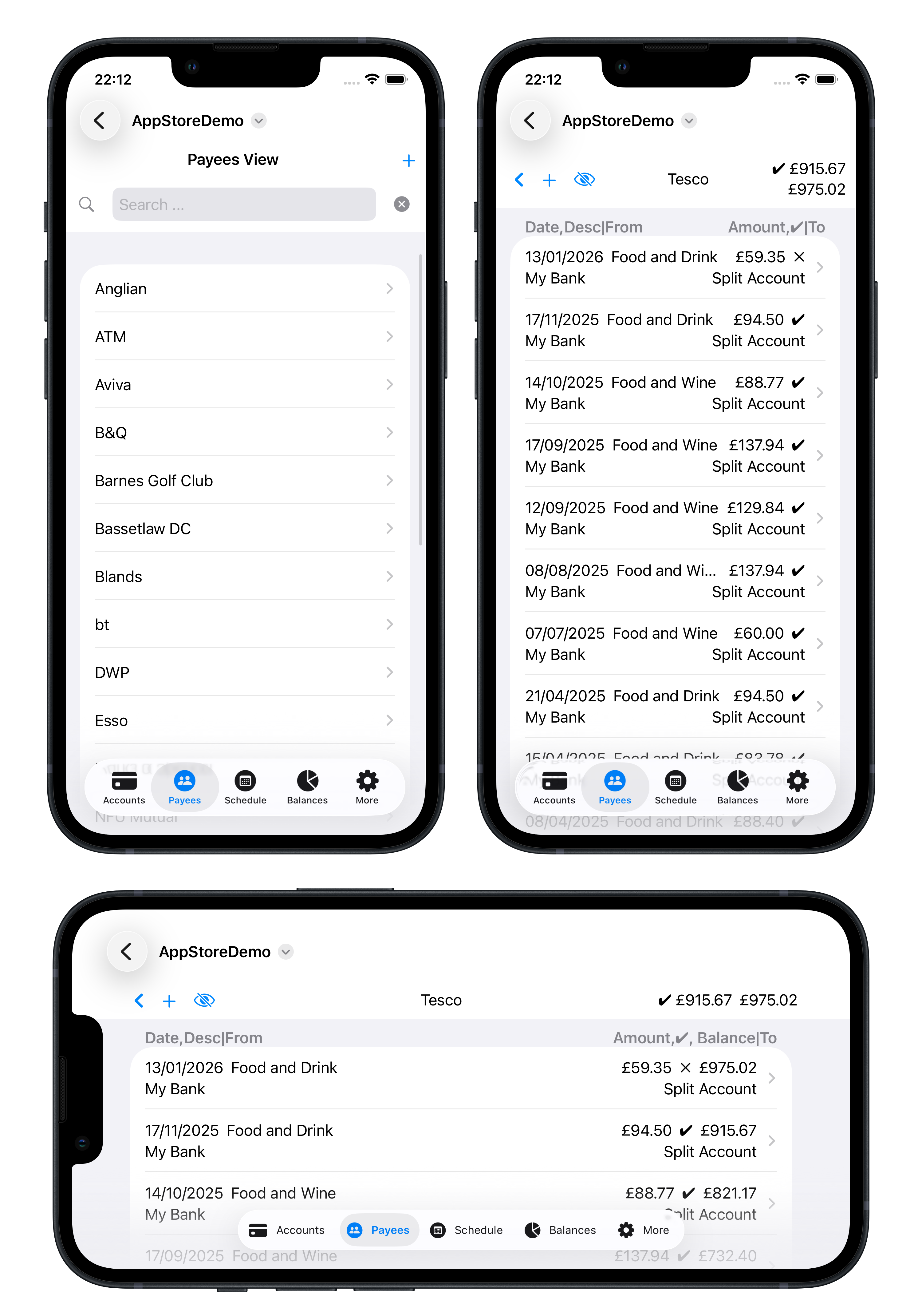 iPhone Payees Layout